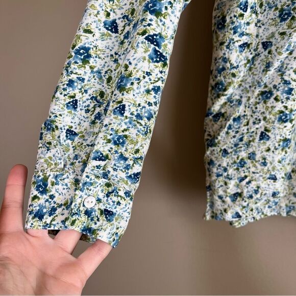 ✨ J. Jill Women’s Blue Green Floral Button Down Top Small - Picture 7 of 11